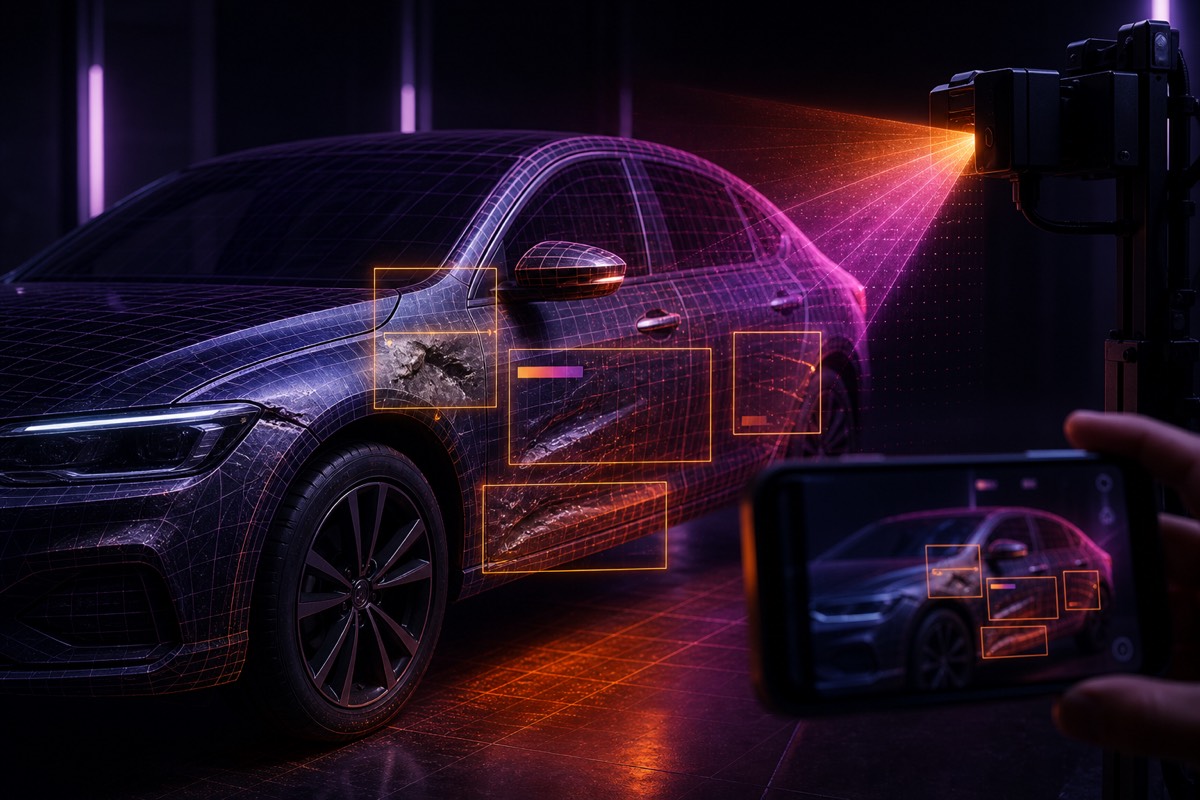 Illustration of AI vehicle damage detection